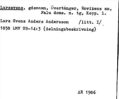 Bild på arkivkortet för arkivposten Larssvens