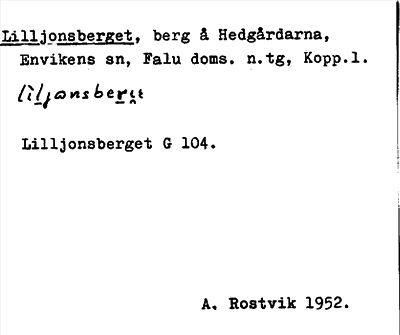 Bild på arkivkortet för arkivposten Lilljonsberget