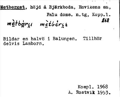 Bild på arkivkortet för arkivposten Metberget