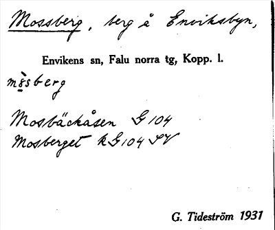 Bild på arkivkortet för arkivposten Mossberg