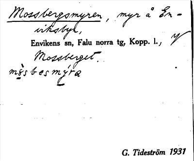 Bild på arkivkortet för arkivposten Mossbergsmyren