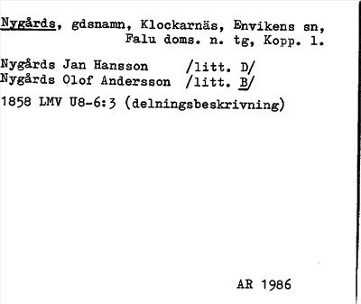 Bild på arkivkortet för arkivposten Nygårds