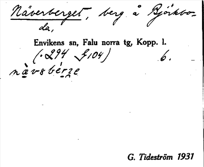 Bild på arkivkortet för arkivposten Näverberget
