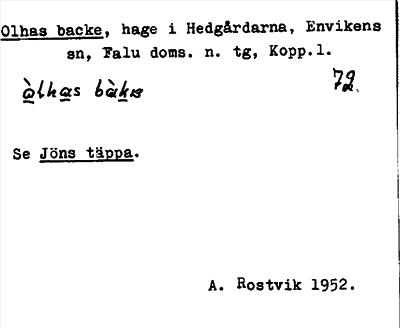 Bild på arkivkortet för arkivposten Olhas backe, se Jöns täppa