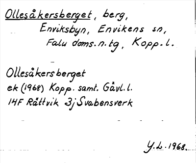 Bild på arkivkortet för arkivposten Ollesåkersberget
