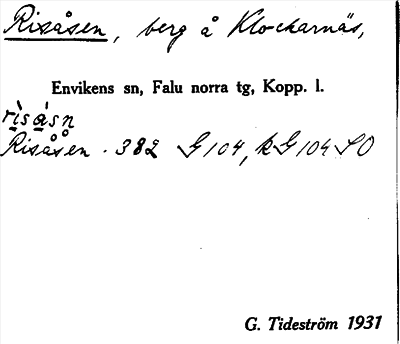 Bild på arkivkortet för arkivposten Risåsen