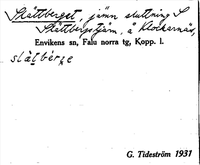 Bild på arkivkortet för arkivposten Slättberget
