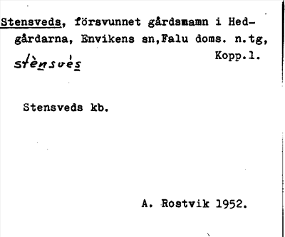 Bild på arkivkortet för arkivposten Stensveds