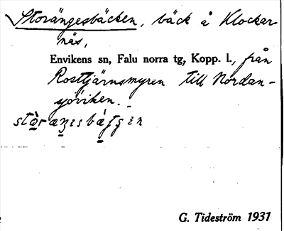 Bild på arkivkortet för arkivposten Storängesbäcken