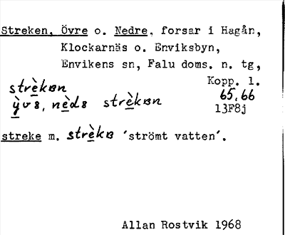 Bild på arkivkortet för arkivposten Streken, Övre o. Nedre