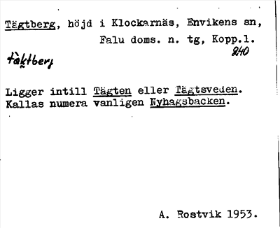 Bild på arkivkortet för arkivposten Tägtberg