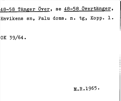 Bild på arkivkortet för arkivposten Tänger Över, se 48-58 Övertänger