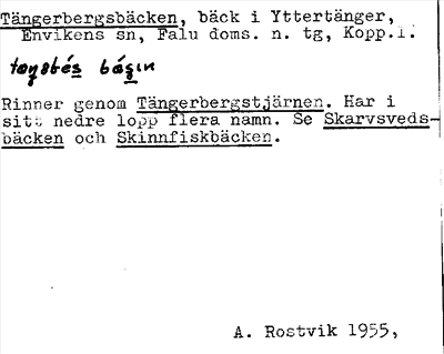 Bild på arkivkortet för arkivposten Tängerbergsbäcken