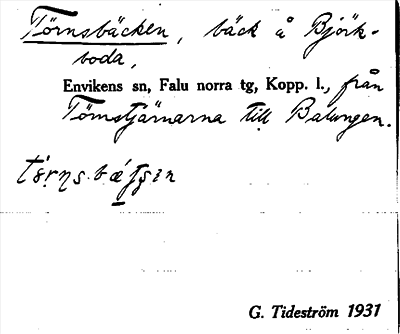 Bild på arkivkortet för arkivposten Törnsbäcken