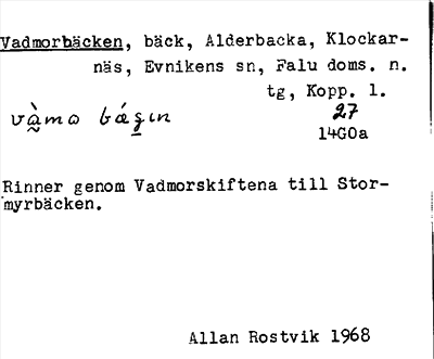 Bild på arkivkortet för arkivposten Vadmorbäcken