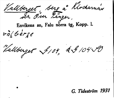 Bild på arkivkortet för arkivposten Vallberget