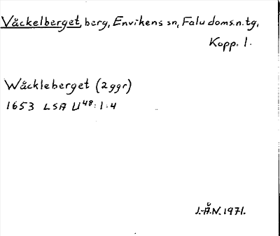 Bild på arkivkortet för arkivposten Väckelberget