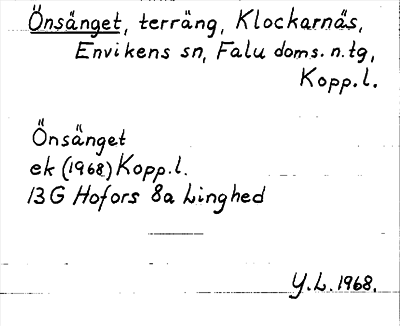Bild på arkivkortet för arkivposten Önsänget