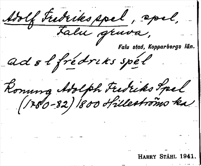 Bild på arkivkortet för arkivposten Adolf Fredriks spel