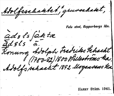 Bild på arkivkortet för arkivposten Adolfsschaktet