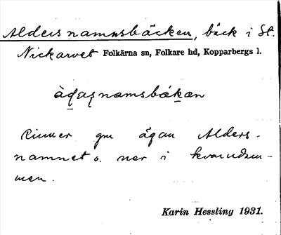 Bild på arkivkortet för arkivposten Aldersnamnsbäcken