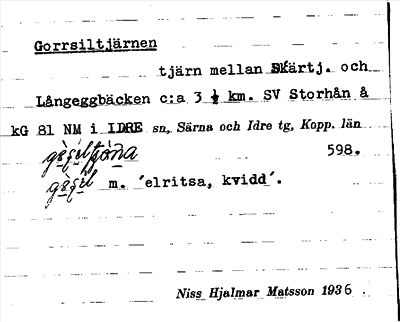Bild på arkivkortet för arkivposten Gorrsiltjärnen