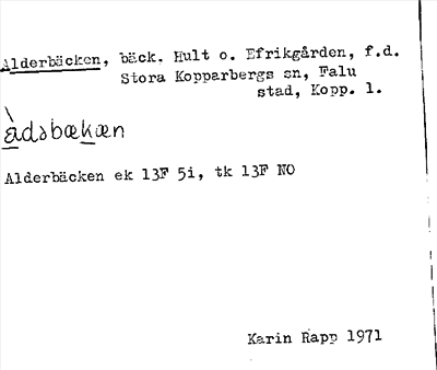 Bild på arkivkortet för arkivposten Alderbäcken
