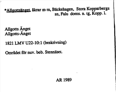 Bild på arkivkortet för arkivposten *Allgottsänget