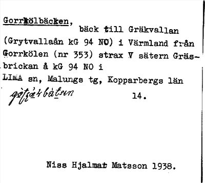 Bild på arkivkortet för arkivposten Gorrkölbäcken