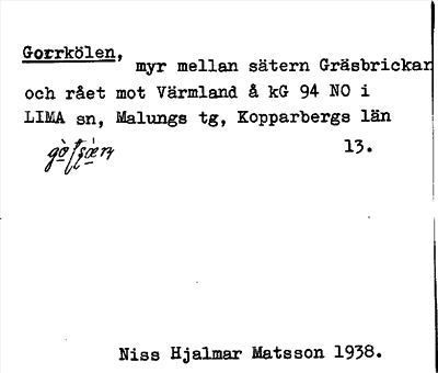 Bild på arkivkortet för arkivposten Gorrkölen