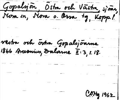 Bild på arkivkortet för arkivposten Gopalsjön, Östra och Västra