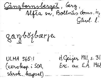 Bild på arkivkortet för arkivposten Gångbornsberget