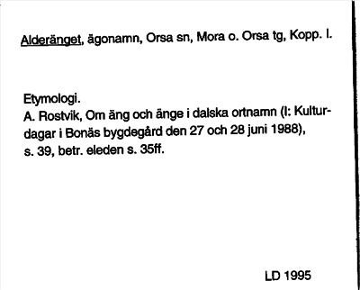 Bild på arkivkortet för arkivposten Alderänget