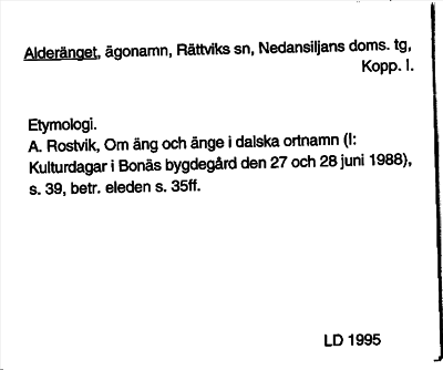 Bild på arkivkortet för arkivposten Alderänget