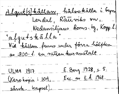 Bild på arkivkortet för arkivposten Algut(s]källan