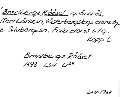Bild på arkivkortet för arkivposten *Bredbergz Rööset