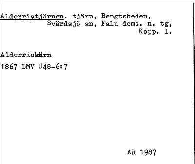 Bild på arkivkortet för arkivposten Alderristjärnen