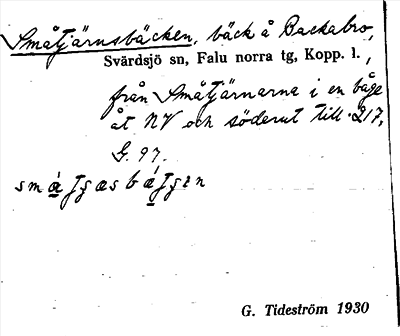 Bild på arkivkortet för arkivposten Småtjärnsbäcken