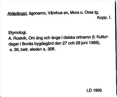 Bild på arkivkortet för arkivposten Alderänget