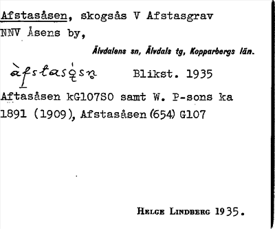 Bild på arkivkortet för arkivposten Afstasåsen