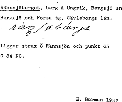 Bild på arkivkortet för arkivposten Rännsjöberget