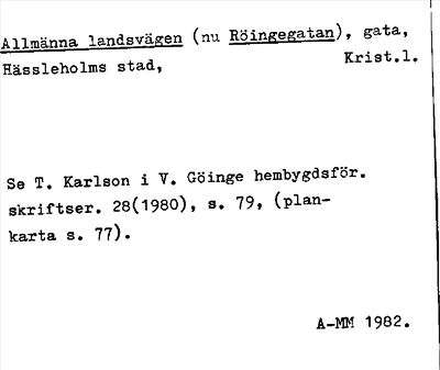 Bild på arkivkortet för arkivposten Allmänna landsvägen (nu Röingegatan)