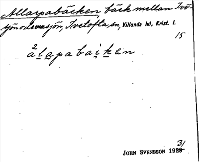 Bild på arkivkortet för arkivposten Allarpabäcken