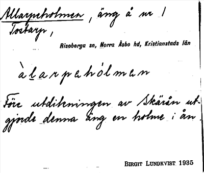 Bild på arkivkortet för arkivposten Allarpeholmen