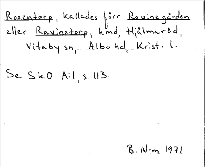 Bild på arkivkortet för arkivposten Rosentorp = Ravinegården eller Ravinetorp