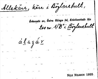 Bild på arkivkortet för arkivposten Allekärr