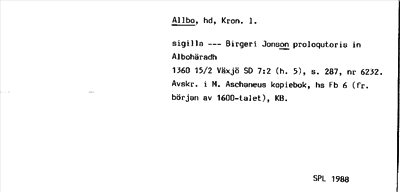 Bild på arkivkortet för arkivposten Allbo