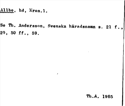 Bild på arkivkortet för arkivposten Allbo