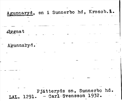 Bild på arkivkortet för arkivposten Agunnaryd