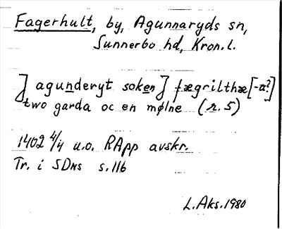 Bild på arkivkortet för arkivposten Fagerhult